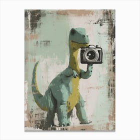 Dinosaur Taking A Photo On An Analogue Camera Muted Pastels 1 Canvas Print
