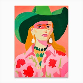 Western Cowgirl Colourful Abstract Portrait Canvas Print