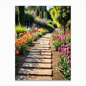 Garden Path With Colorful Flowers Canvas Print