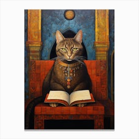 Romantesque Style Painting Of A Cat Reading A Book Canvas Print