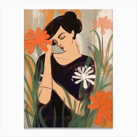 Woman With Autumnal Flowers Agapanthus 2 Canvas Print