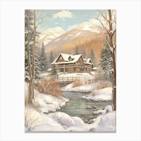 Vintage Winter Illustration Aspen Colorado 5 Canvas Print