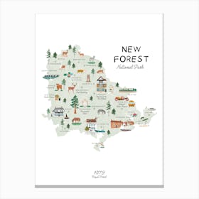 New Forest National Park Map Canvas Print