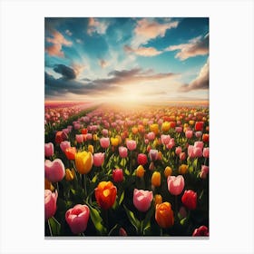 Tulip Field At Sunset 1 Canvas Print