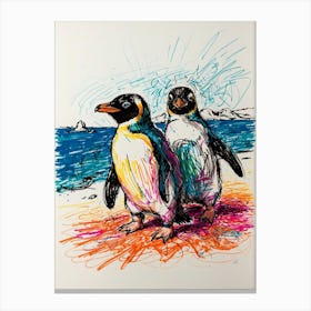 Penguins On The Beach 1 Canvas Print