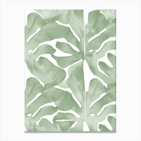 Tropical Leaves, Watercolor Sage Green Botanical 2 1 Canvas Print