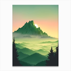 Misty Mountains Vertical Composition In Green Tone 95 Canvas Print