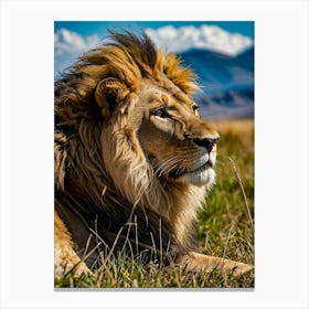 Lion In The Grass Canvas Print