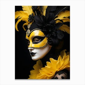 A Woman In A Carnival Mask, Yellow And Black (7) Canvas Print