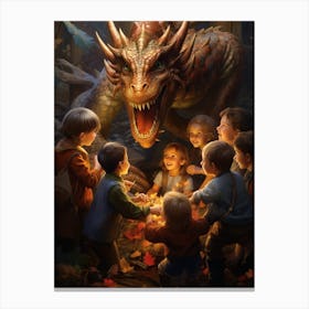 Peaceful Dragon And Kids 2 Canvas Print
