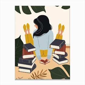 Illustration Of A Girl Reading Books Canvas Print