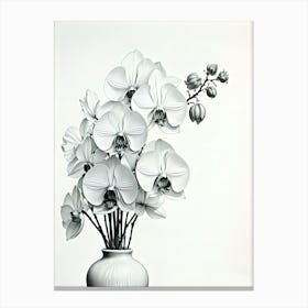 Orchids In A Vase In Black And White 1 Canvas Print