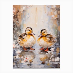 Winter Ducklings Impressionism Style 1 Canvas Print