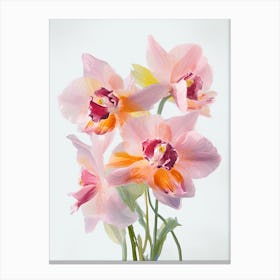 Orchids Flowers Acrylic Painting In Pastel Colours 6 Canvas Print
