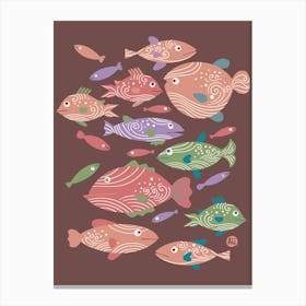 School of Spiral Fish [red on dark red] Canvas Print