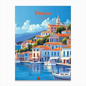 Poros Greece Vacation Travel Art Illustration Canvas Print