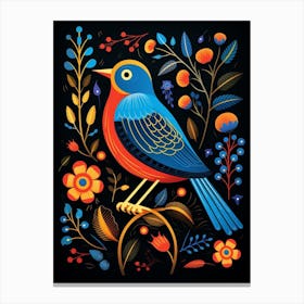 Folk Bird Illustration Eastern Bluebird 4 Canvas Print