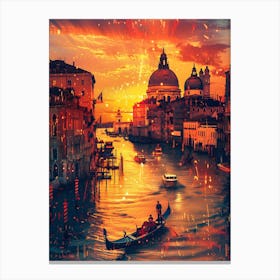 Sunset In Venice, Cityscape Collage Retro Canvas Print