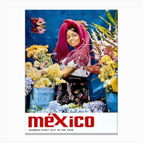 Mexico, Girl With Flowers Canvas Print