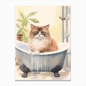 Himalayan Cat In Bathtub Botanical Bathroom 5 Canvas Print