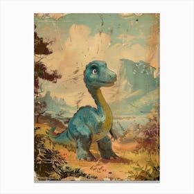 Dinosaur In The Woodland Meadow Storybook Style Painting 2 Canvas Print