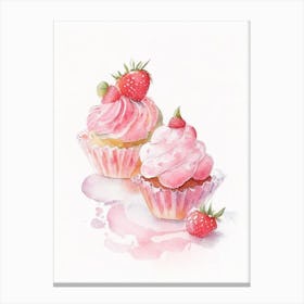 Strawberry Cupcakes, Dessert, Food Gouache Canvas Print
