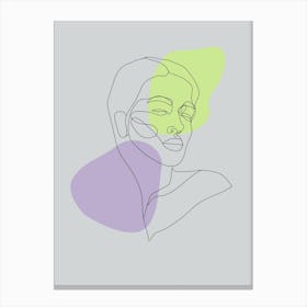 Line art, lime purple portrait Canvas Print