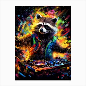 A Dj Raccoon Spinning Dj Decks Vibrant Paint Splash 1 Canvas Print