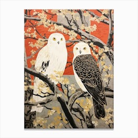 Art Nouveau Birds Poster Snowy Owl 3 Canvas Print