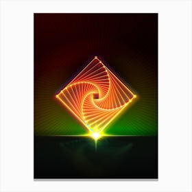 Neon Geometric Glyph in Watermelon Green and Red on Black n.0021 Canvas Print