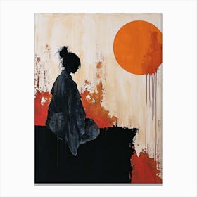 Asian Woman and Red Sun, Chinese Classic Canvas Print