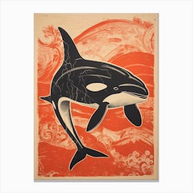 Orca, Woodblock Animal  Drawing 4 Canvas Print