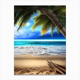 Beach Scene With Palm Trees 2 Canvas Print