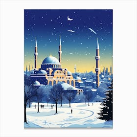 Winter Travel Night Illustration Istanbul Turkey 3 Canvas Print