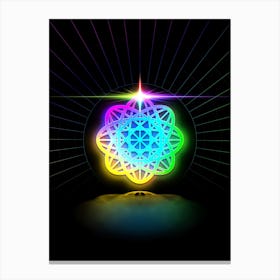 Neon Geometric Glyph in Candy Blue and Pink with Rainbow Sparkle on Black n.0414 Canvas Print