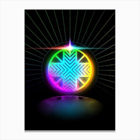 Neon Geometric Glyph in Candy Blue and Pink with Rainbow Sparkle on Black n.0014 Canvas Print