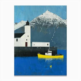 Yellow Boat And Lighthouse Canvas Print