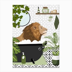 Lion In Bath Black And White Canvas Print