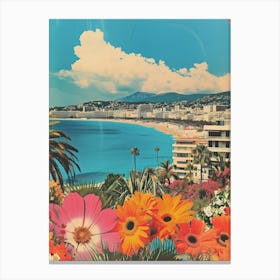 Cannes   Floral Retro Collage Style 3 Canvas Print
