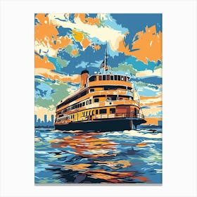 The Staten Island Ferry New York Colourful Silkscreen Illustration 3 Canvas Print