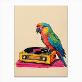 Parrot On A Turntable Canvas Print