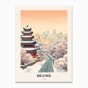Vintage Winter Travel Poster Beijing China 2 Canvas Print