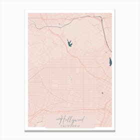 Hollywood California Pink and Blue Cute Script Street Map Canvas Print