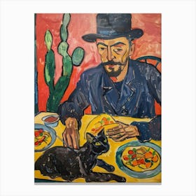 Portrait Of A Man With Cats Eating Tacos  1 Canvas Print