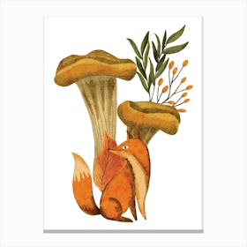 Woodland fox and oyster mushroom Canvas Print