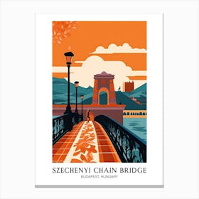 Szechenyi Chain Bridge, Budapest, Hungary, Colourful Travel Poster Canvas Print