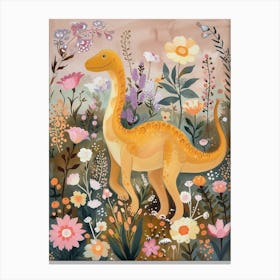 Dinosaur In The Floral Garden 3 Canvas Print