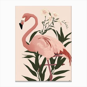 Lesser Flamingo And Oleander Minimalist Illustration 2 Canvas Print