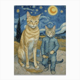 Starry Night With Cats Canvas Print