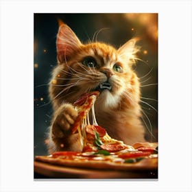 Cat Eating Pizza Canvas Print